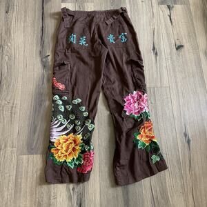 Biya Johnny Was Vintage Y2K Brown Size Small Cargo Colorful Embroidered Pants